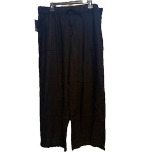 Gap NWT Black Linen-Blend WideLeg Trouser Pants Womens XL Elastic Drawstring Wst